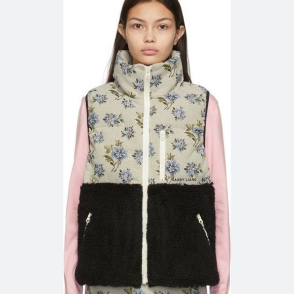 Sandy Liang Jackets & Blazers - Sandy Liang Dove Faux Shearling Floral Jacquard Vest M